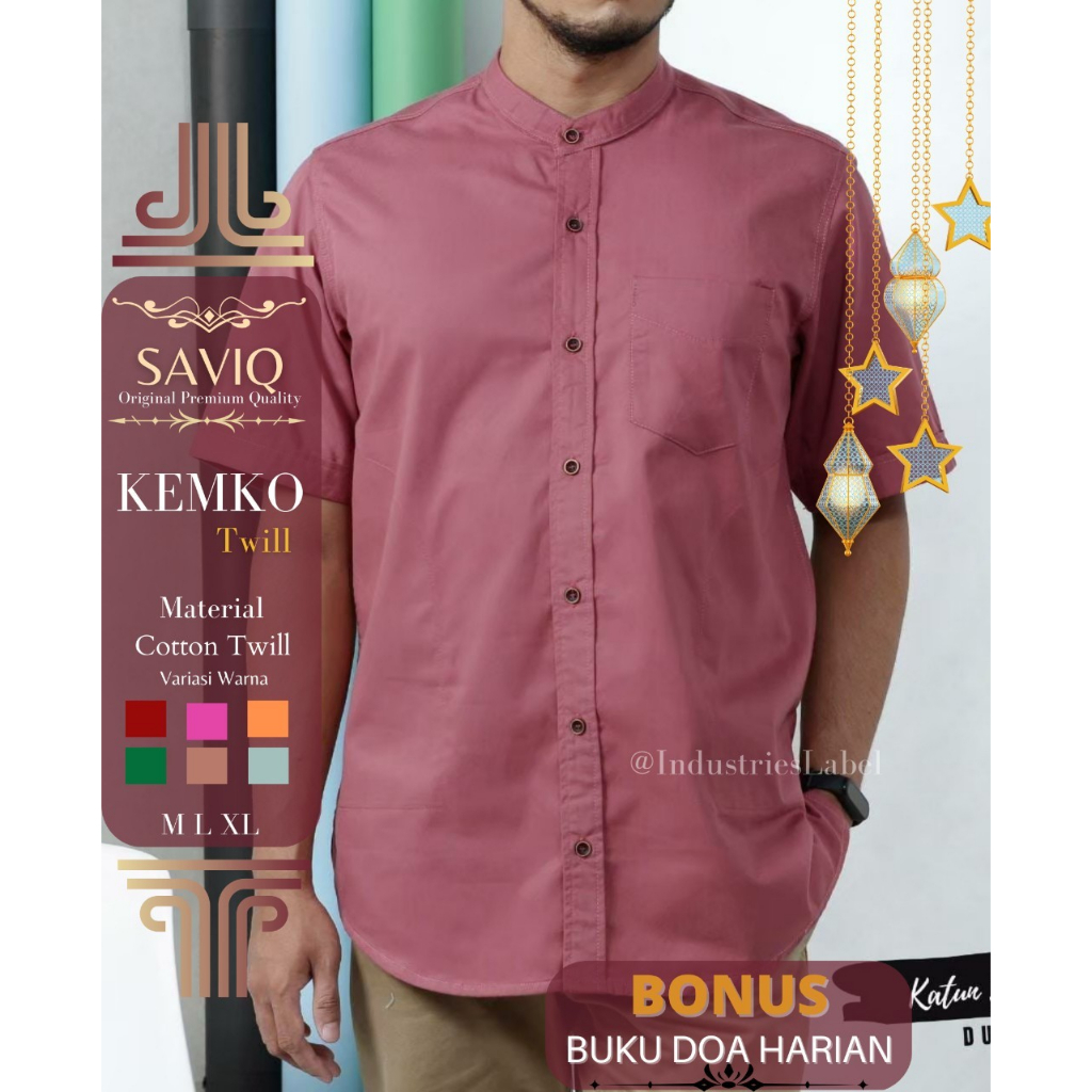 SAVIQ kemko lengan pendek baju muslim polos pria kemeja koko Hitam kode KQS4004