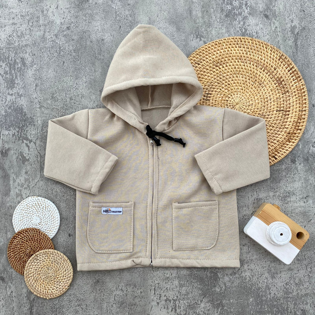 Jaket Bayi Hoodie Polos Saku Depan Bahan Katun Fleece Usia 3-15 Bulan Almeera Baby and Kids