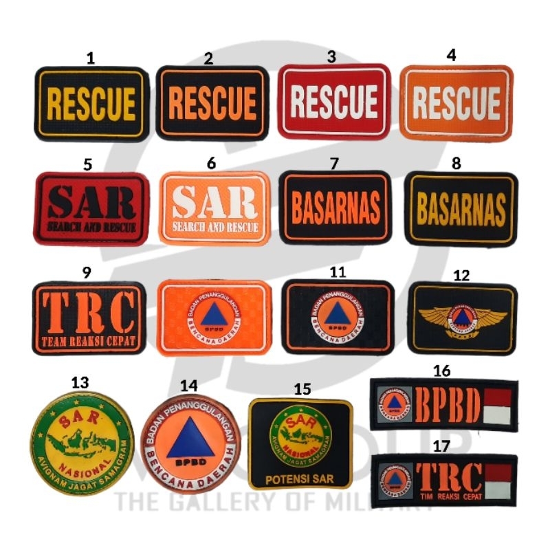 Emblem Patch Karet Logo BPBD, BASARNAS, Potensi Sar, Search And Rescue, RESCUE Logo DAMKAR, TRC Tim Reaksi Cepat, Velcro Prepet