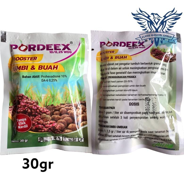 Pordeex 10-0,25 WDG 30 GR Prohexadione 10% DA 6 0,25% ZPT Pupuk Booster Umbi Buah Tanpa Efek Kerdil Residu Tanaman