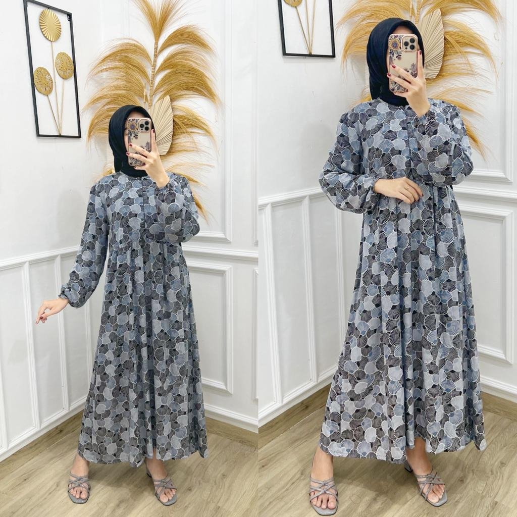 𝐊𝐈𝐑𝐀𝐍𝐈 Midi Dress Rayon Motif Ori Busui Friendly Jumbo Terbaru Kekinian Fashion Muslim Dress Murah Motif Terbaru