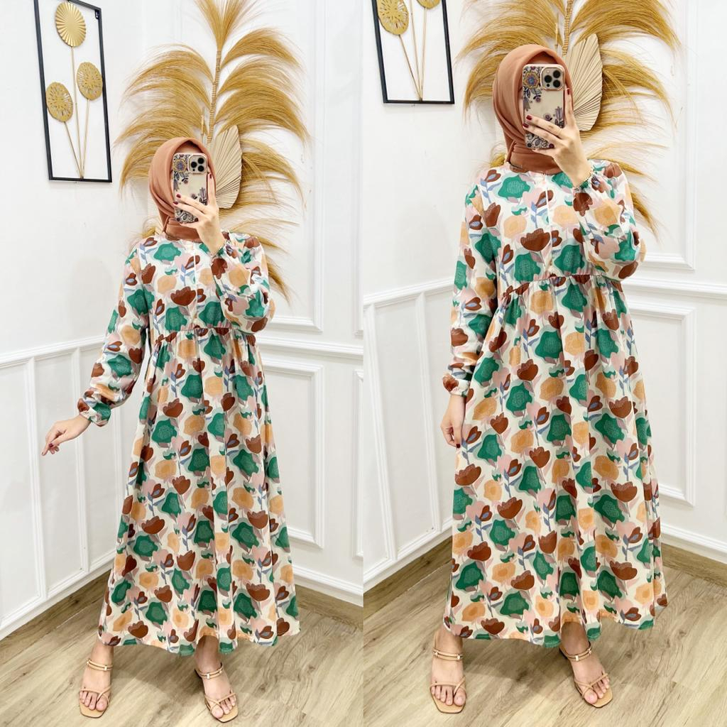 𝐊𝐈𝐑𝐀𝐍𝐈 Midi Dress Rayon Motif Ori Busui Friendly Jumbo Terbaru Kekinian Fashion Muslim Dress Murah Motif Terbaru