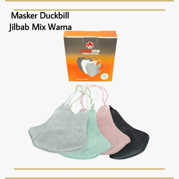 HWLB MASKER DUCKBILL HIJAB MIX WARNA RAINBOW 3PLY isi 50