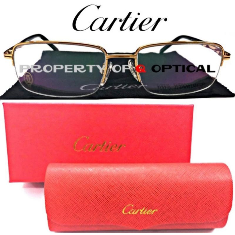 Kacamata Frame Pria Cartier 8399861 Pure Titanium Gold Model Half Elegan