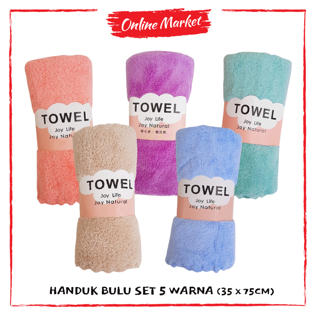 Handuk Bulu Karang Set 5 Warna | 35 cm x 75 cm | Handuk Travel Bahan Halus