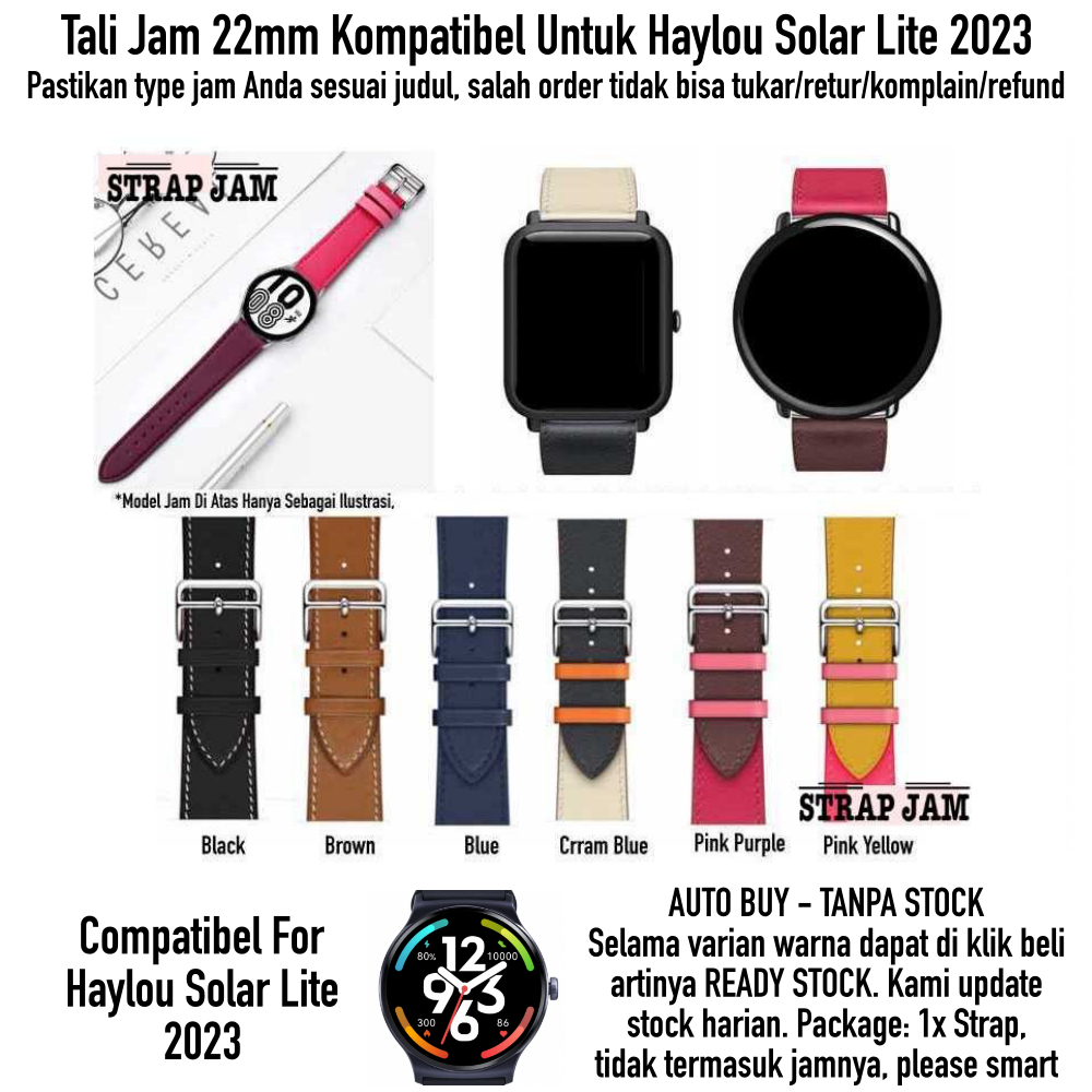 Fashion Leather Strap Haylou Solar Lite 2023 - Strap 22mm Kulit Stylish Thin Quick Release