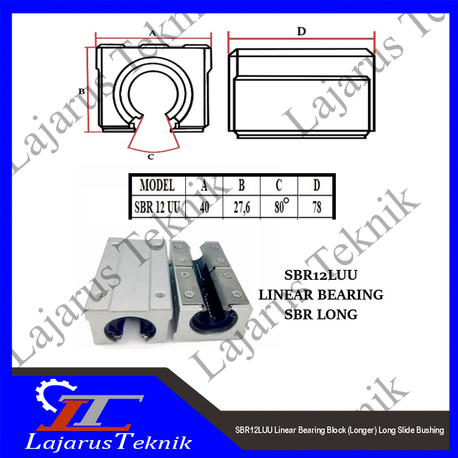 SBR12LUU Linear Bearing Block (Longer) Long Slide Bushing