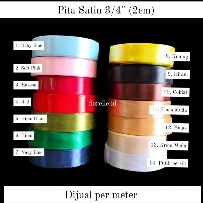 

Pita Satin/ Tali Satin/ Tali Dekor/ Pita Dekor/ Pita Kado (3/4 inch atau 2cm)