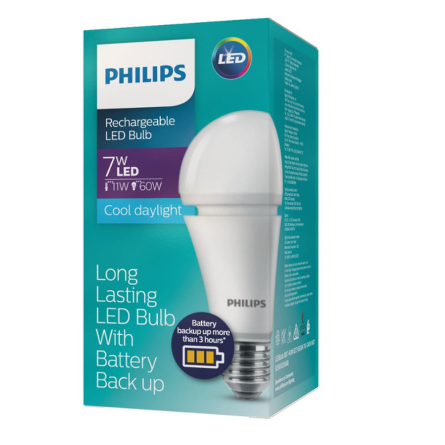 philips rechargeable ledbulb 7.5w 6500k putih emergency lamp darurat