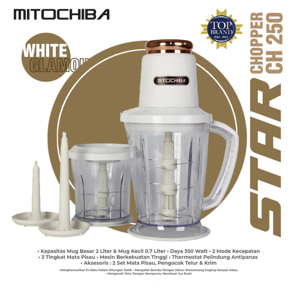 Mitochiba Chopper CH-250 / CH250 / ch 250 New Star Blade 2L - 3 Tingkat 9 Mata Pisau  Penggiling Daging Buah dan Sayur