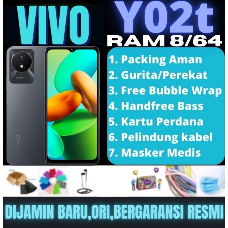 VIVO Y02t RAM 8/64 GB , Y02t Ram 4+4/64 , BARU ORIGINAL SEGEL DAN BERGARANSI RESMI , y02t 4/64 , y02