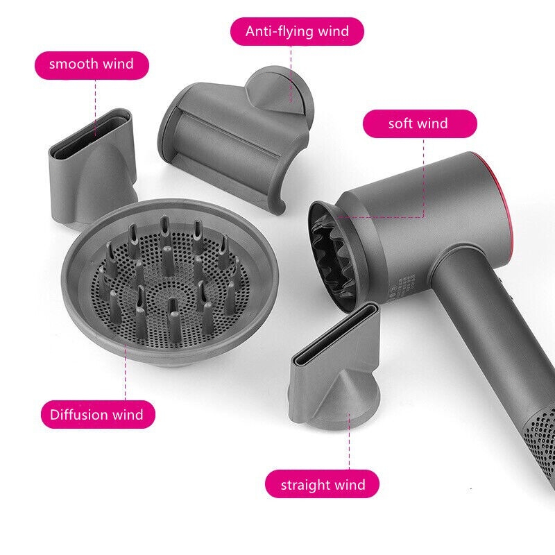 [ COD ] Hair Dryer Low Watt Dengan lima aksesori gaya Watt Rendah Pengering Rambut With Five Styling Attachments - Iron Fuchsia Mini Salon Profesional Perawatan Daya Tinggi