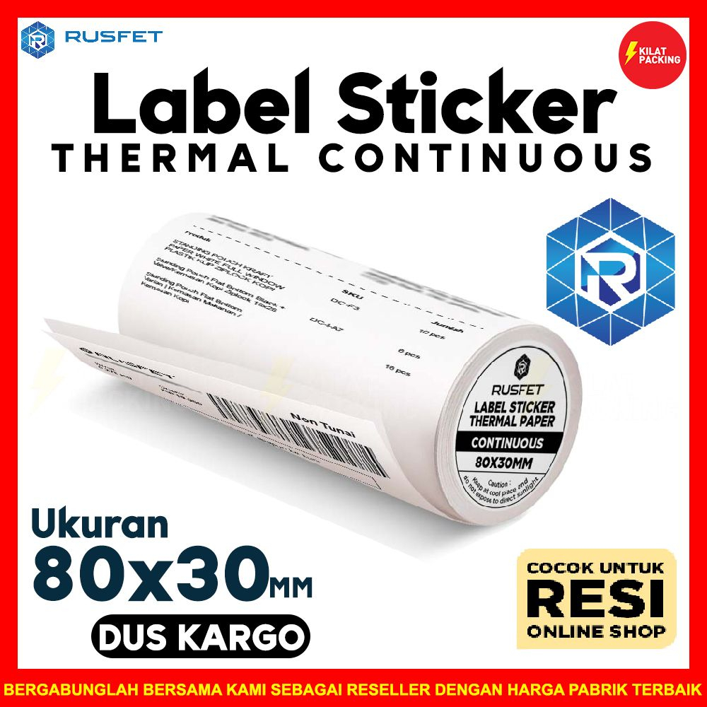 

Label sticker stiker thermal continuous rusfet 80x30 lebel dus kargo