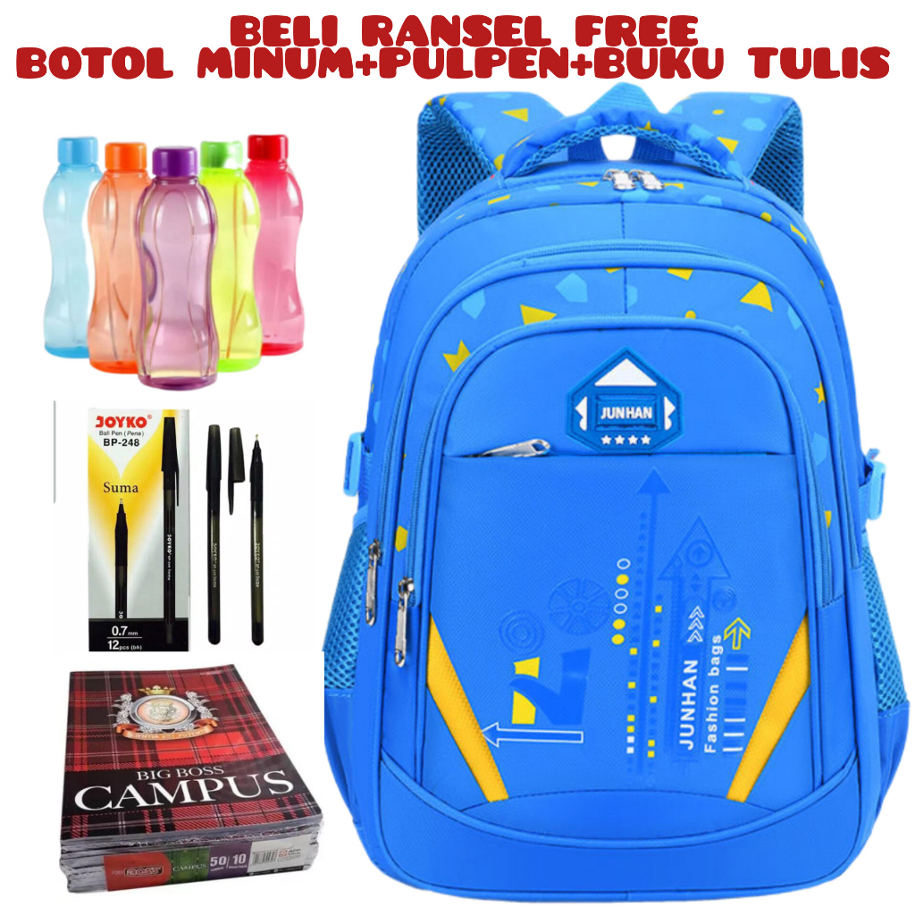 JS_Beli 1 Dapat 4-Tas Ransel Sekolah Anak Laki-laki/Perempuan Backpack Tas Laptop Acer Unisex Tas Sekolah SD/SMP Beli Ransel Free Botol Minum+Pulpen+Buku Tulis