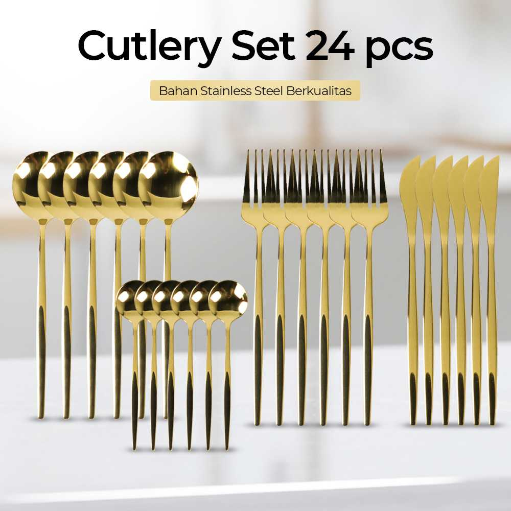 Set Alat Makan Sendok Garpu Cutlery Stainless Steel 24 PCS Peralatan Kuliner Desain ELegan Material Berkualitas