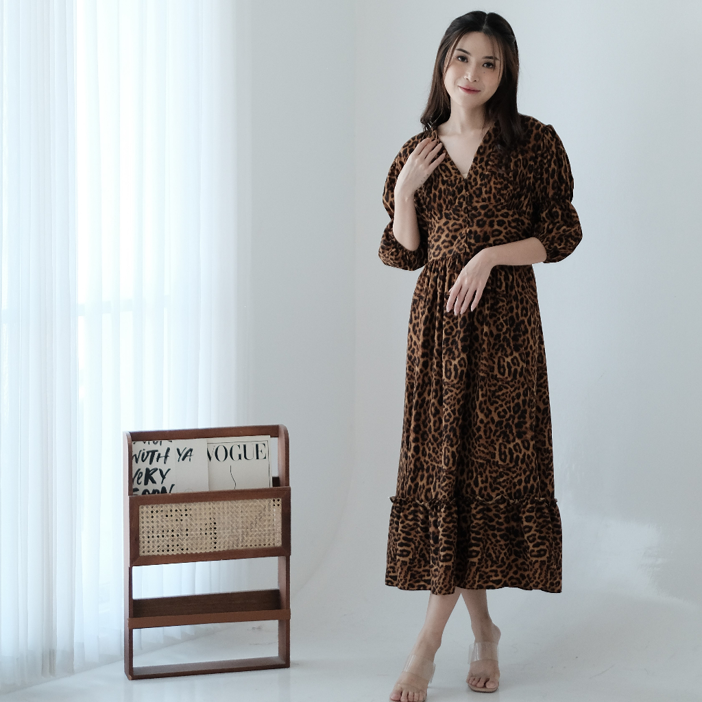 Ladybydiana CELESTE DAILY WEAR Maxi Dress Kimono Motif Leopard