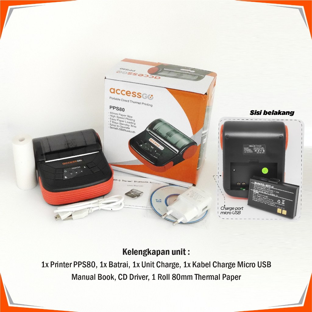 Accessgo Pocket 80mm Mini Printer Thermal Bluetooth Garansi Resmi 1 Tahun