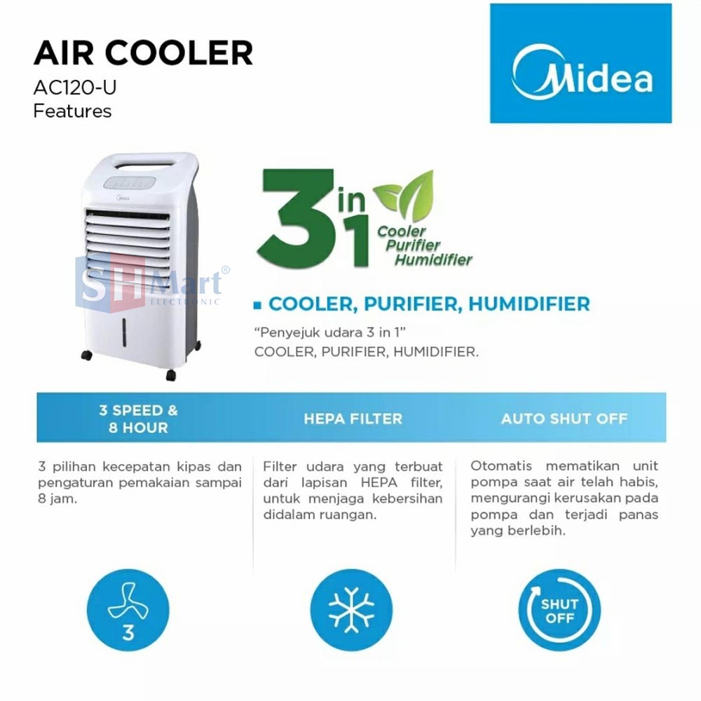 AIR COOLER MIDEA AC120-U 3 IN 1 AIR COOLER - PURIFIER - HUMIDIFIER GARANSI RESMI