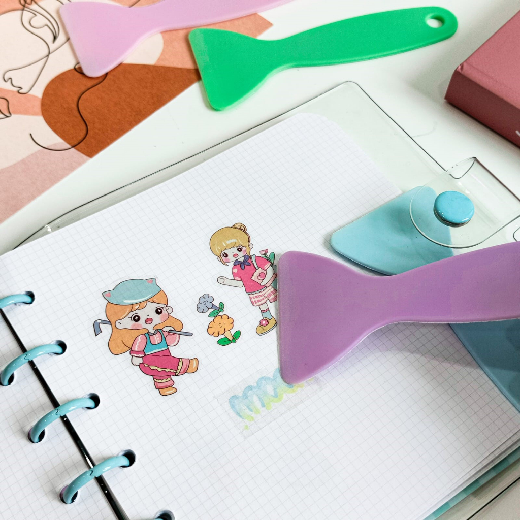 PERATA STICKER WARNA PASTEL SENDOK STIKER SPATULA DAILY MANUAL CUTE PATTERN DECORATIVE TAPE