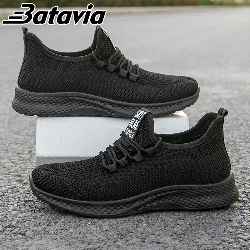 Batavia sepatu raiut pria baru fashion sepatu pria olahraga nyaman pria rajut terbang yang hitam sepatu sekolah premium bernapas sepatu Pria B37