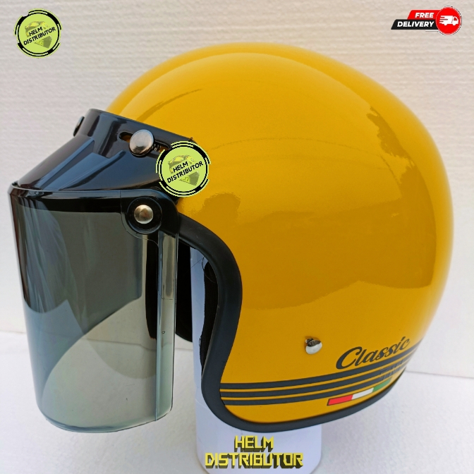 HELM BOGO CLASSIC KACA DATAR  HITAM KACA DATAR BENING KACA CEMBUNG HITAM SNI COD