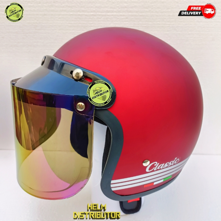 HELM BOGO CLASSIC KACA DATAR HITAM,KACA DATAR BENING,KACA CEMBUNG HITAM UNTUK DEWASA COD