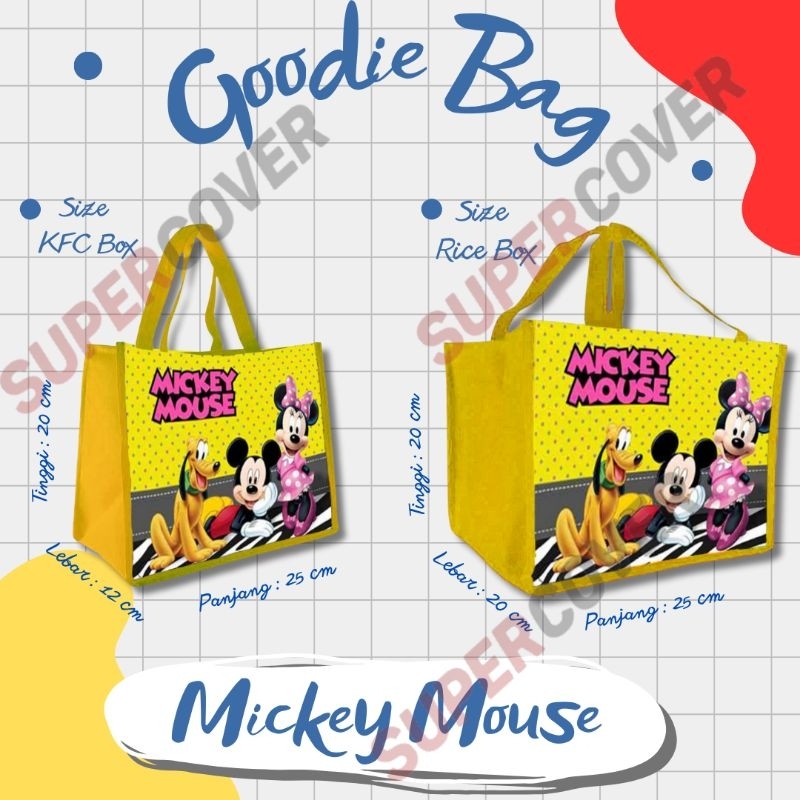 

Goodie Bag Gambar Kartun Karakter Mickey Mouse Warna Kuning Termurah Dan Terlaris Untuk Acara Ulang Tahun, Aqiqah, Sunatan Dan Lain lain.