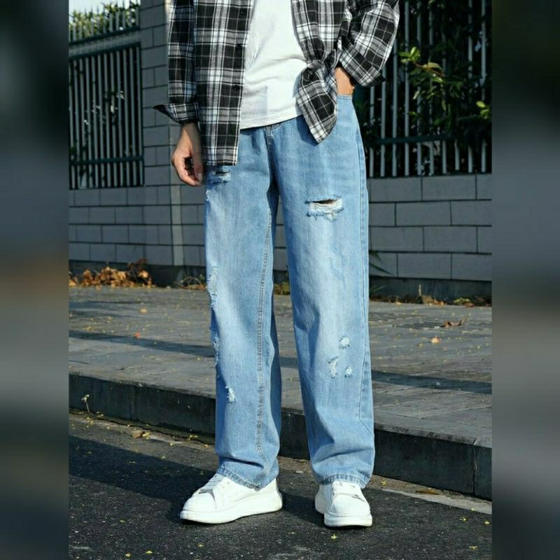 CELANA SOBEK PRIA RIPPED JEANS STANDAR REGULER BASIC JINS ROBEK GOMBRANG 27-38