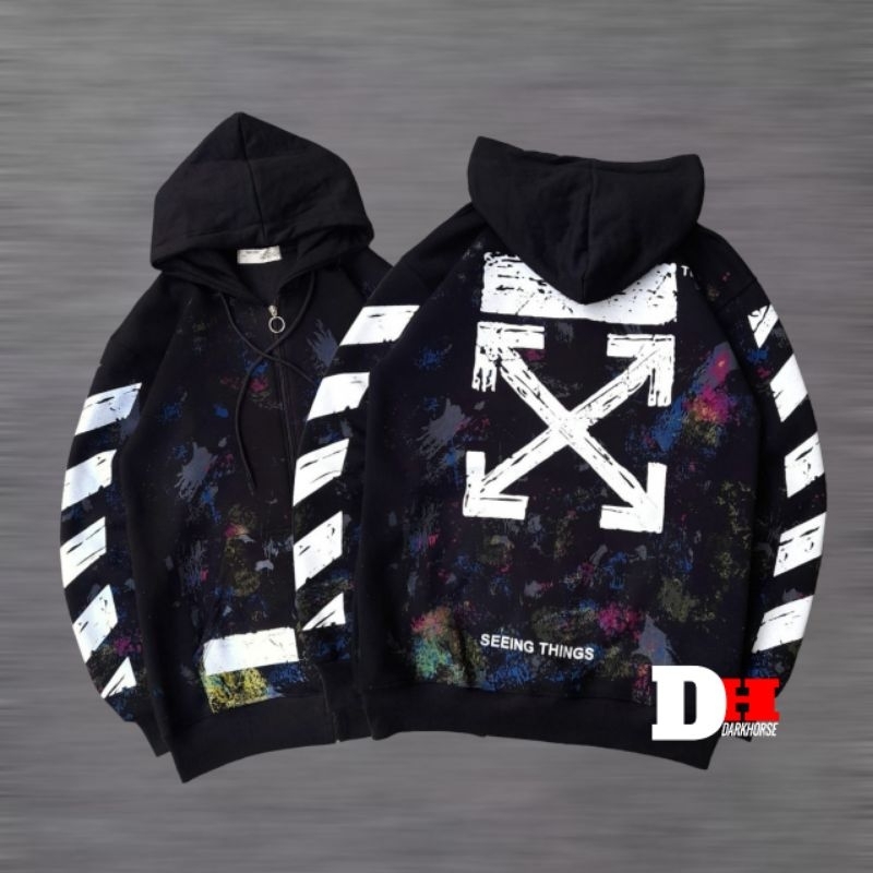 Jaket Zipper Off White - Hoodie Zipper Off White Galaxy - Sweater Off White Motif Bercak - Jaket Uni