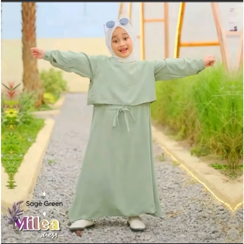 GAMIS MILEA ANAK BAHAN CRINCLE AIRFLOW / DRESS ANAK PEREMPUAN MUSLIMAH