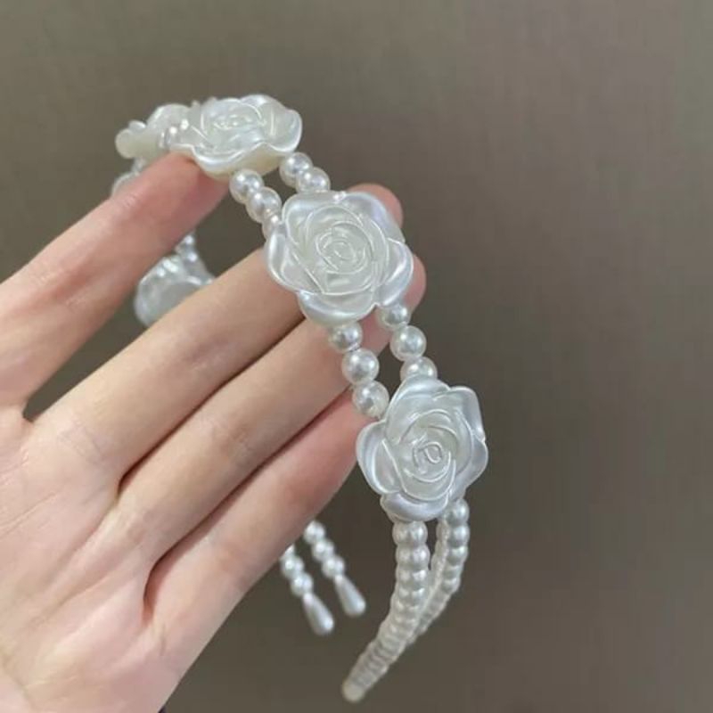 COD Bando Mutiara Viral Mawar Double Cantik Korean Style