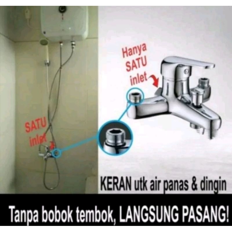 Keran Panas Dingin Kuningan Instant shower mixer / Kran Bathtub Langsung Pasang Tanpa Bobok Tembok - Bathub Bakib Panas Dingin