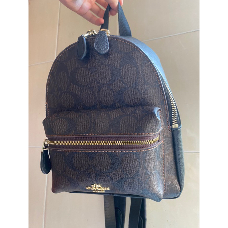 Preloved Original Coach Mini Charlie Backpack In Signature - dark brown