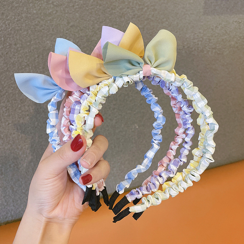 DSM Bando Scrunchie Korea Anak Perempuan Motif Kotak Kotak Bando Aksesoris Rambut Wanita Bando Pita Scrunchie Bando Lucu Bando Kerut Pita