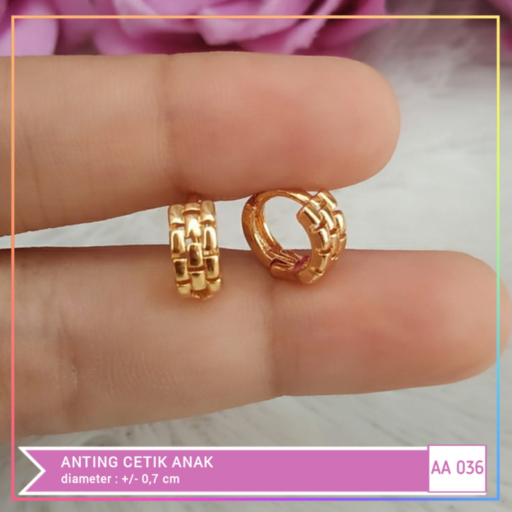 Anting xuping anak cetik ukir zircon perhiasan lapis emas gold AA 036