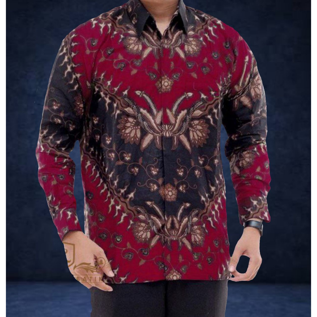 Batik Pria Lengan Panjang BATIK NAKULA HRB026 motif KERATONAN Kode 002 size M L XL XXL Reguler