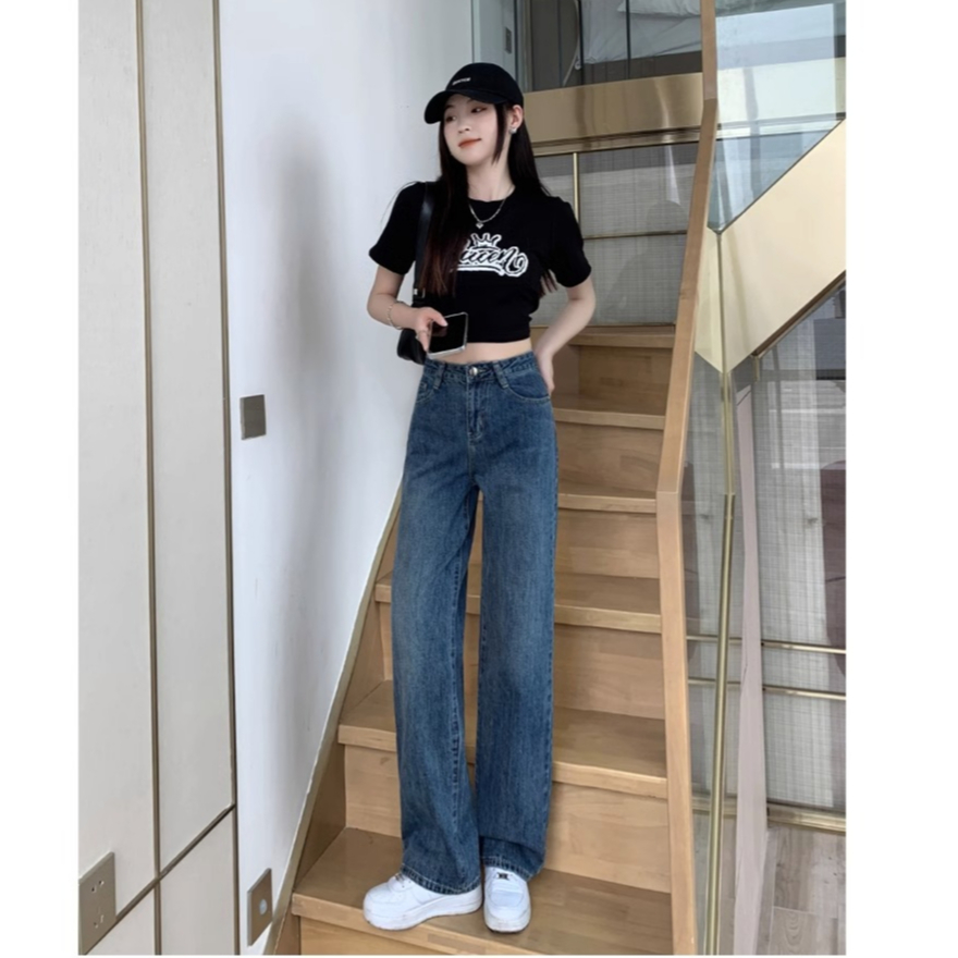 Biru Retro Highwaist Terbaru Boyfriend Celana Jeans Panjang Wanita Kulot