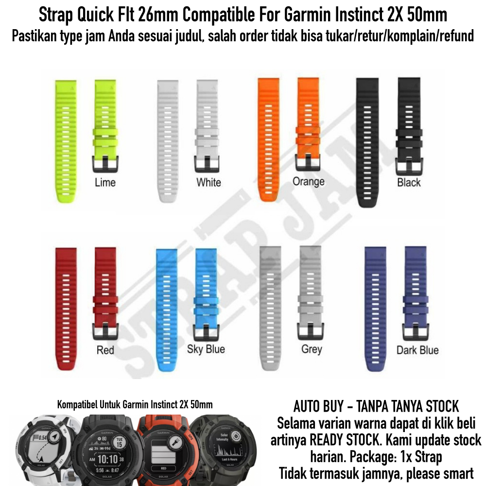 MF6X Strap Garmin Instinct 2X 50mm - Tali Jam Tangan Quick Fit 26mm Rubber Lentur