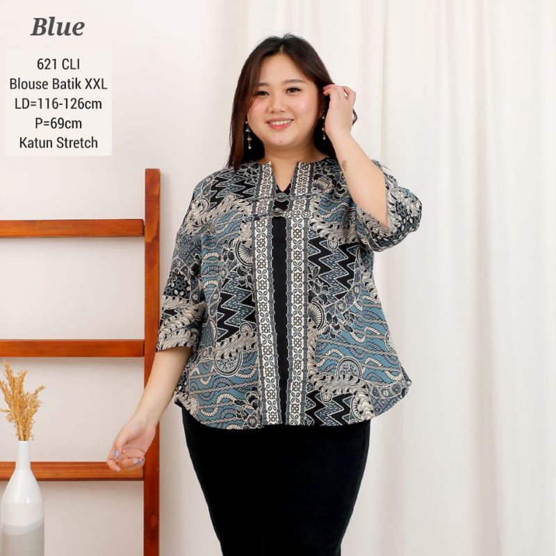 BIGSIZE BLOUSE BATIK AMANDA JUMBO 621 XXL, ATASAN KERJA KANTOR CEWEK,  BAJU WANITA MURAH