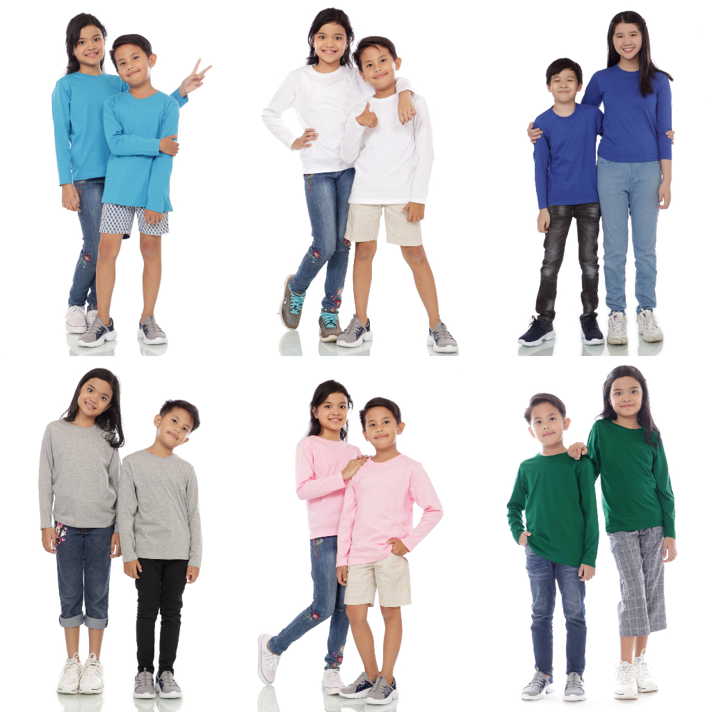 Kaos Polos Anak Lengan Panjang Laki Laki Perempuan 7 8 9 10 11 12 Tahun Unisex Cewek Cowok Cotton Combed 30s Murah
