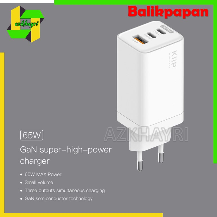 KiiP C12 GaN 65W Adaptor Kepala Charger Fast Charging PD QC Type C Laptop iPhone Android