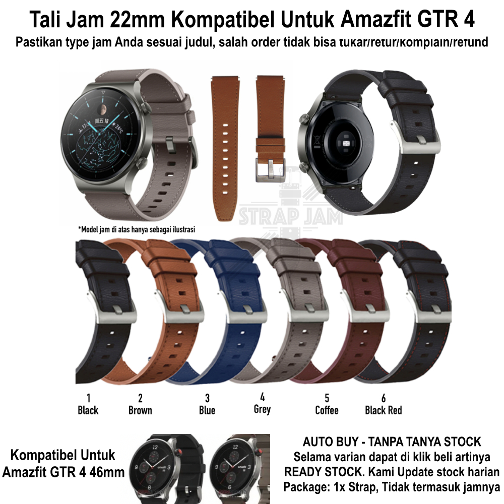 ZGT Tali Jam Amazfit GTR 4 46mm - Strap 22mm Leather Kulit Quick Release