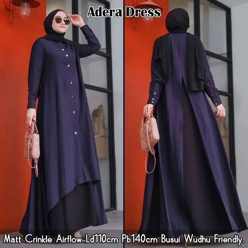 Adrea Set / Setelan Muslim Terbaru Inner + Outer / Baju Setelan Muslim Matt Crinkle Kekinian / Murah / GOM