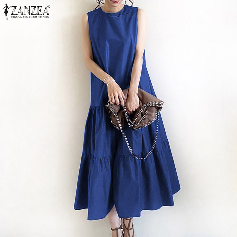 ZANZEA Women Fashion Sleeveless Tiered Casual Layered Long Dress