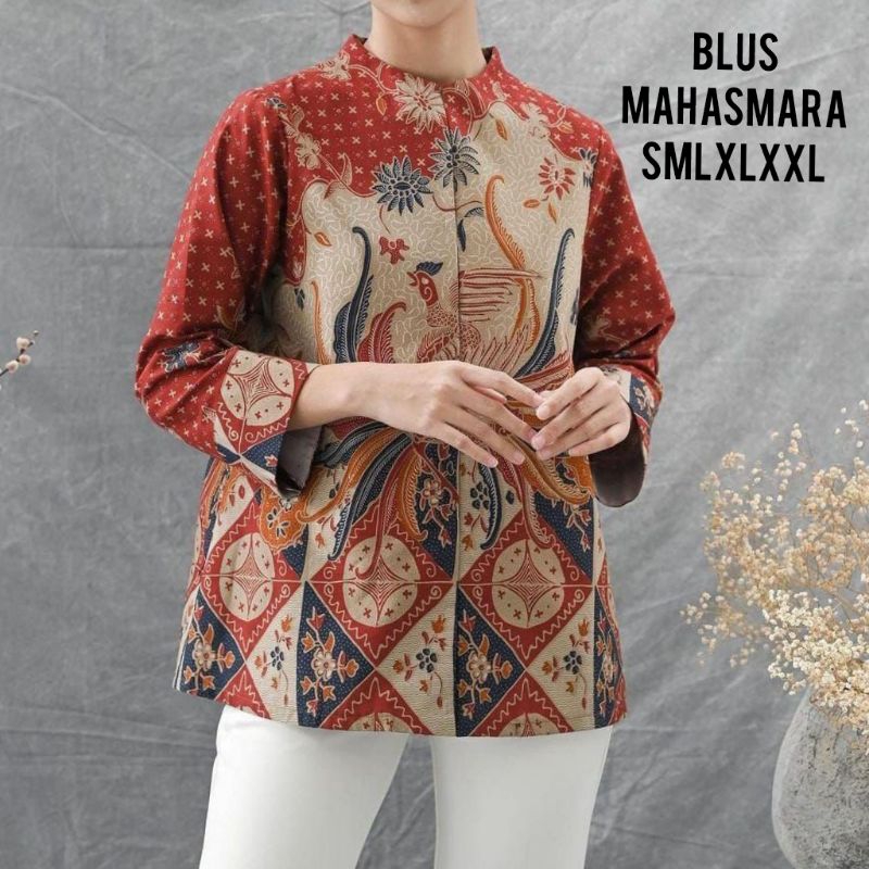 Blus Mahasmara kancing depan batik solo atasan kerja blus batik