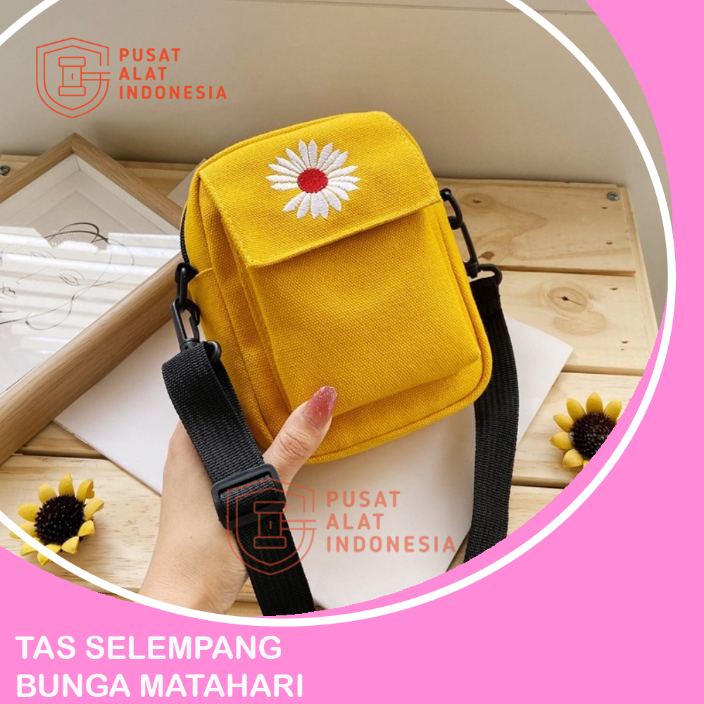 TAS SELEMPANG KANVAS WANITA SLING BAG KARAKTER BUNGA MATAHARI SR282