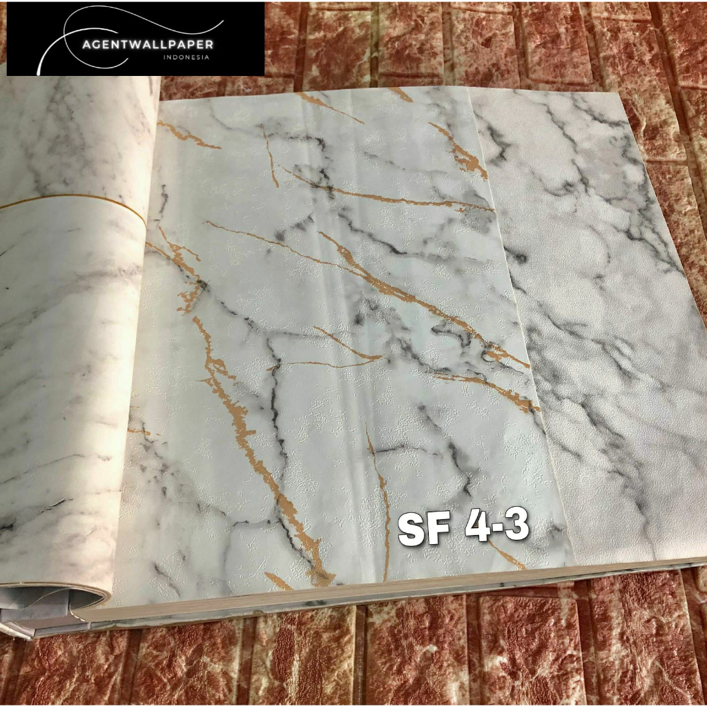 Wallpaper Dinding Marmer Granit Abstrak Cream Abu List Gold 3D Sky fall