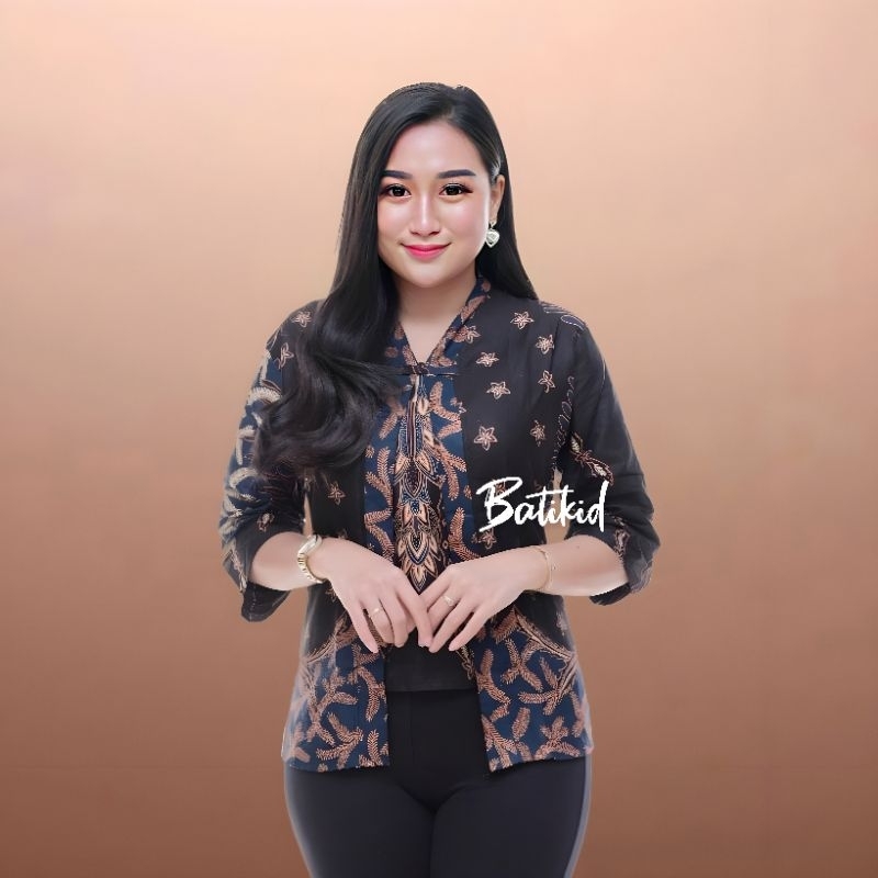 Batikid - Atasan Batik Wanita - Blouse Bolero Kekinian - Kelelawar Navy