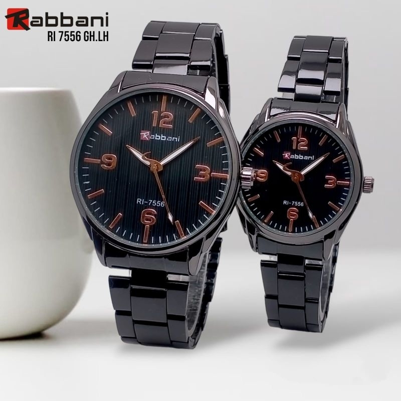Jam tangan pria  wanita / couple. rantai hitam Rabbani.