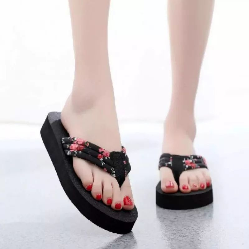 Sandal jepit Tebal Motif Kain Bunga